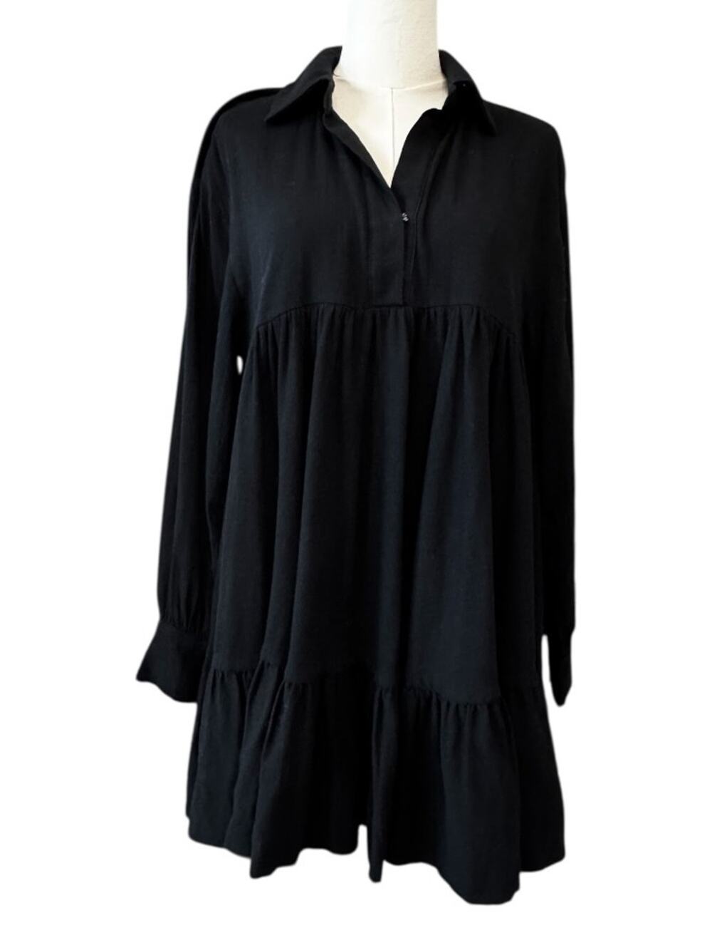 New EN SAISON Anthropologie Flirty Black Tiered Mini Dress Small Feminine